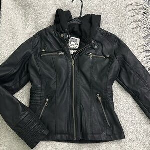 Made by Johnny - Black, faux leather jacket with hood